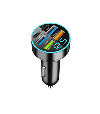 Dijital Ekran Araç Şarj Cihazı 4USB, Çift 3.1A, Süper Şarj, QC9.0 55W, Hızlı Şarj, PD, Cep Telefonu Şarj Cihazı, Araç Şarj Cihazı,