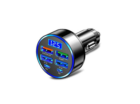 Dijital Ekran Araç Şarj Cihazı 4USB, Çift 3.1A, Süper Şarj, QC9.0 55W, Hızlı Şarj, PD, Cep Telefonu Şarj Cihazı, Araç Şarj Cihazı,