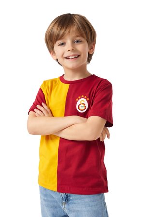 Galatasaray Parçalı Sarı-Kırmızı 5 Yıldız Çocuk T-Shirt