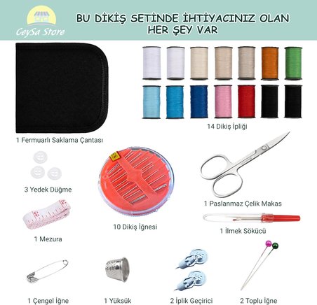 Dikiş Seti - Taşınabilir Mini Acil Durum ve Seyehat Dikiş Kiti | İplik, İğne, Makas, Mezura Dahil | Seyahat ve Ev Kullanımı İçin | Kadın &amp; Erkek Hediye Seti (Set-3)