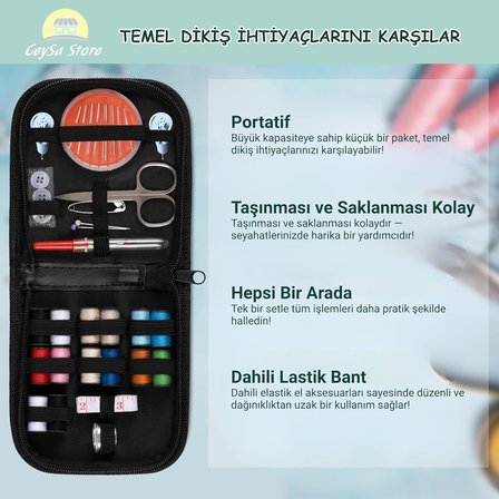 Dikiş Seti - Taşınabilir Mini Acil Durum ve Seyehat Dikiş Kiti | İplik, İğne, Makas, Mezura Dahil | Seyahat ve Ev Kullanımı İçin | Kadın &amp; Erkek Hediye Seti (Set-3)