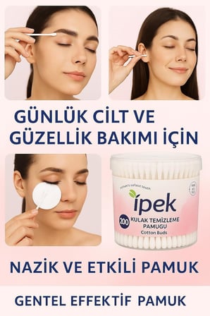 Kulak Çubuğu Pamuğu –%100 Hidrofil Pamuk – Güvenli ve Hijyenik Kullanım – Esnek Çubuk Yapısı – Makyaj Düzeltme ve Temizlik İçin İdeal – CE Belgeli – Made in Türkiye (200 ADET)