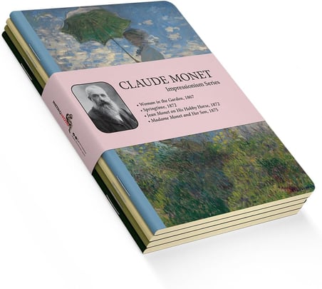 Retronote Impressionism Series - A5, Claude Monet 4'lü Defter Seti I, Çizgisiz, Toplam 256 Sayfa, Her biri 64 Sayfa, Tel Dikiş, Esnek Kapak, Oval Kenar, Tuval Doku, 60 gram, Sarı Krem Renk