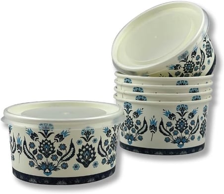 Mavi Karton Kağıt Çorba-aşure-tatlı-dondurma-yemek Kasesi -14 Oz Plastik Kapaklı Kase 50 Adet