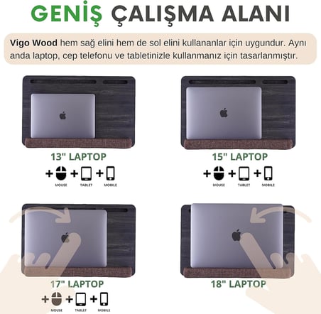 Vigo Wood - LS021 Minderli 15,6" ve 17,3" Laptop Sehpası
