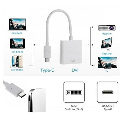  Type C To Dvi 24+5 Çevirici Dönüştürücü Adaptör