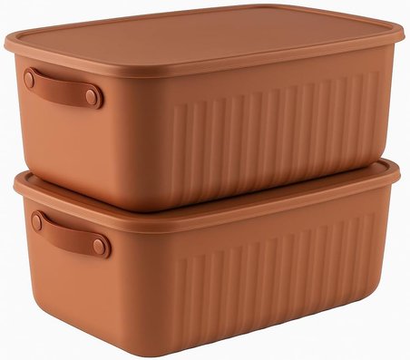 2'Li Kapaklı Saklama Kutusu Seti 10 Litre– Turuncu-Taşınabilir Kulplu, Dolap İçi Düzenleyici, Çok Amaçlı Organizer Kutu, Oyuncak &amp; Kıyafet Kutusu