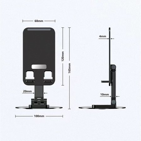 HT-A10 Masaüstü Telefon Tablet Tutucu Stand Taşınabilir Portatif Metal Taban 360 Derece Dönebilir