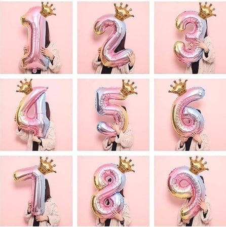 8 Yaş Gökkuşağı Rakam Ve Kral Tacı Folyo Balon Doğum Günü Parti Kutlama Seti