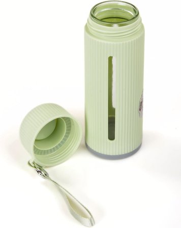 Mukko Home 500 Ml Şeffaf Pencereli Cam Suluk | Soft Renkli, Bpa Içermez,Yeşil