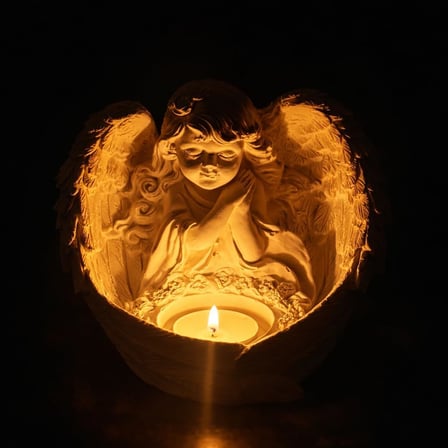 Melek Figürlü Tealight Mumluk, Taş Döküm, 13x15 cm, Dekoratif Dilek Tutan Melek, Anma ve Hediye Dekoru için