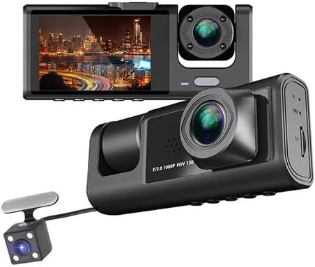 1080P DVR Araç İçi Kamera Ön &amp; İç &amp; Arka Kamera Sürüş Kaydedici 2 İnç Ekran Dashcam Desteği Gece Görüş Döngü Kayıt Tek Tuş Kilidi