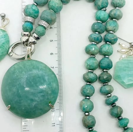 2857 Amazonit Hematit Zirkon el yapımı portatif uçlu kolye