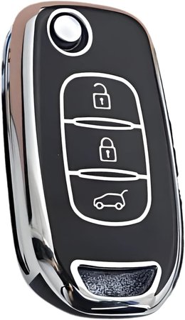 AutoHan Keys Megane 4 Joy, Clio 5, Captur, Taliant Express İçin 3 Butonlu Nano Anahtar Kılıfı, Siyah-Gümüş