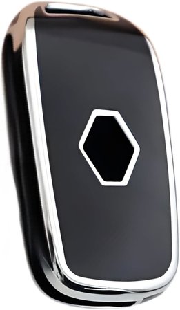 AutoHan Keys Megane 4 Joy, Clio 5, Captur, Taliant Express İçin 3 Butonlu Nano Anahtar Kılıfı, Siyah-Gümüş