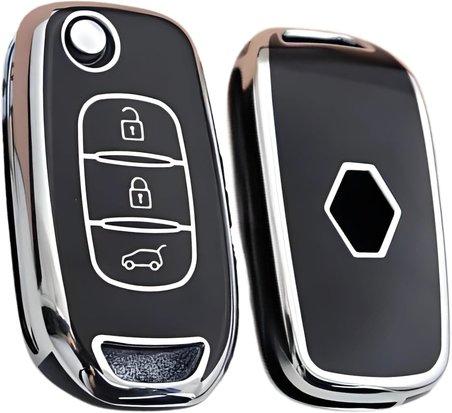 AutoHan Keys Megane 4 Joy, Clio 5, Captur, Taliant Express İçin 3 Butonlu Nano Anahtar Kılıfı, Siyah-Gümüş