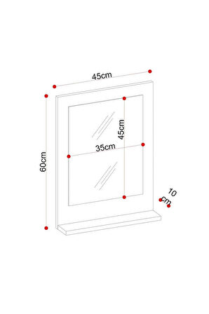 Safir Stil 60x45 Siyah Raflı Banyo Aynası