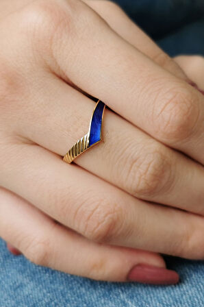 Lacivert Mineli Altın Yüzük