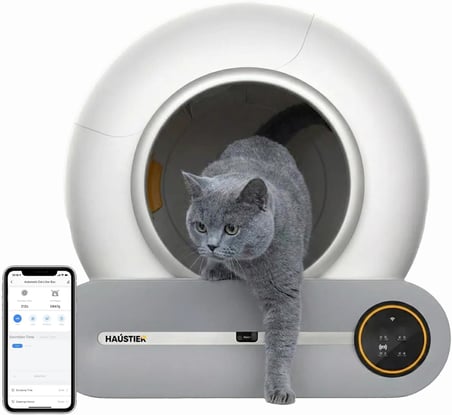 BF01 Akıllı Otomatik Kedi Tuvaleti, Uzaktan Kontrol, 65lt Hazne, 9lt Çöp haznesi-UV Kötü Koku Temizleme, Ağırlık sensörlü Beyaz + 45 Adet Çöp Torbası, Beyaz
