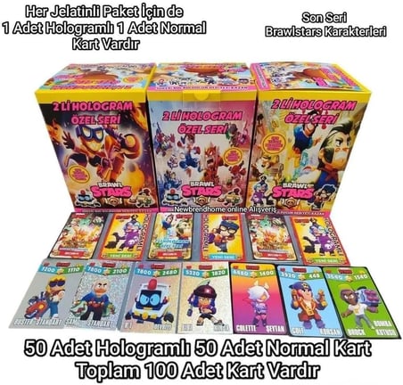 Tinky Winky Brawl Stars (25 POŞET 60 KART) 1 Adet Normal 1 Adet Hologramlı Kart Özel Seri Karakterler