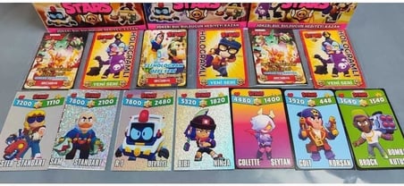 Tinky Winky Brawl Stars (25 POŞET 60 KART) 1 Adet Normal 1 Adet Hologramlı Kart Özel Seri Karakterler