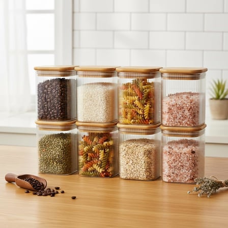 6'lı Set 275 ml Bambu Kapaklı Kare Cam Kavanoz - Vakumlu Mini Boy Çekmece İçi Baharatlık ve Şeffaf Saklama Kabı Organizatörü (6x8 cm)