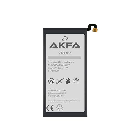 Samsung Galaxy A3 2017 A320 Akfa Batarya + Ekran Koruyucu Hediyeli