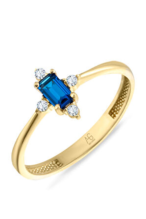 Mini Safir Baget Taşlı Altın Yüzük
