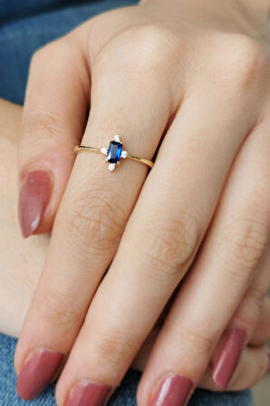Mini Safir Baget Taşlı Altın Yüzük
