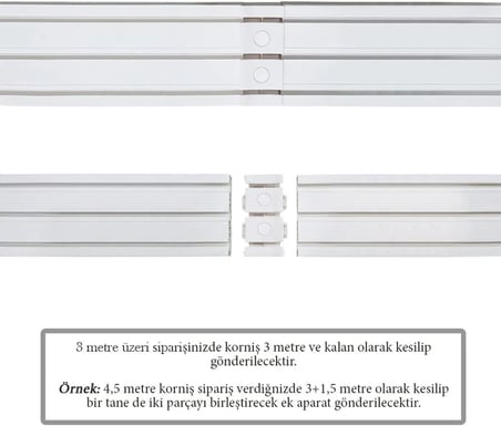Bilarch 3 Raylı Korniş Perde Rayı Kaliteli Sağlam Ambalaj (340 CM)