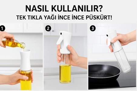 Cam Yağ Sprey Şişesi – 200ml Püskürtmeli Yağdanlık, Cam Gövde, Airfryer, Fırın ve Diyet Yemekler İçin Yağ Püskürtücü Şişe