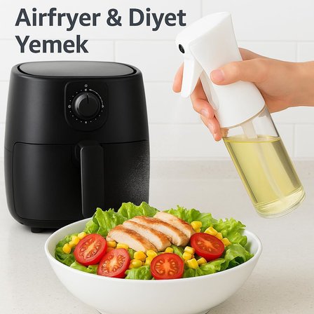 Cam Yağ Sprey Şişesi – 200ml Püskürtmeli Yağdanlık, Cam Gövde, Airfryer, Fırın ve Diyet Yemekler İçin Yağ Püskürtücü Şişe