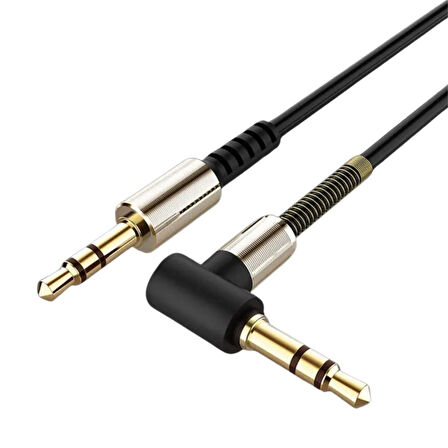 caselka®  3.5mm AUX Kablosu Jak Erkek Erkek L Tipi 1 Metre Ses Aktarım Kablosu