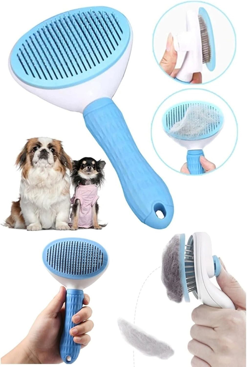 Otomatik Temizlenen Kedi Köpek Tarağı (Mavi)