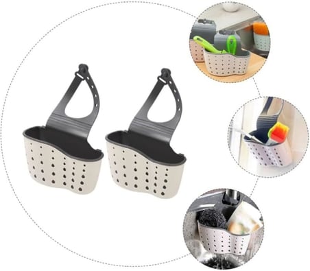 Askılı Evye Sepeti - Silikon Lavabo Düzenleyici - Mutfak Süngeri, Sabun ve Bulaşık Teli Tutucu - Delikli Drenaj Yapılı Askı