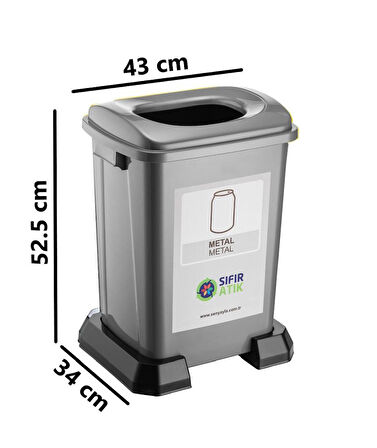 Omnipazar SY-4395 Sıfır Atık Metal Geri Dönüşüm Çöp Kutusu 50 lt Gri