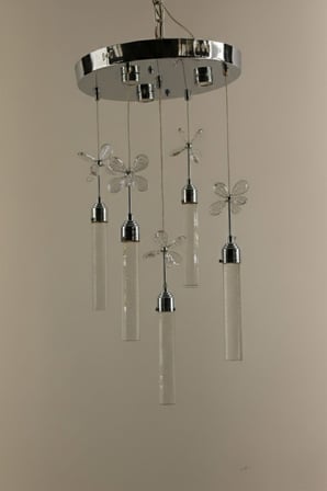 Gümüş İnce Jöle Çemberli Serisi Kelebekli 5li Silindir Modern Led Avize