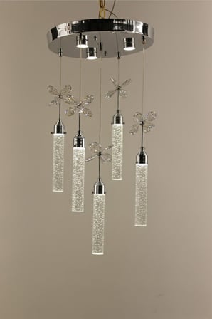 Gümüş İnce Jöle Çemberli Serisi Kelebekli 5li Silindir Modern Led Avize