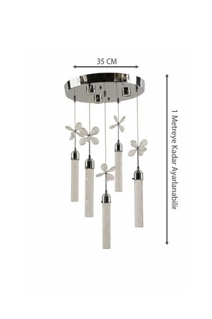 Gümüş İnce Jöle Çemberli Serisi Kelebekli 5li Silindir Modern Led Avize