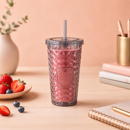 Pipetli Mika Bardak 500 ml, Kapaklı ve Pipetli İçecek Bardağı, Soğuk Kahve Meşrubat Smoothie ve Günlük Kullanım İçin Pratik Plastik Bardak (Siyah)