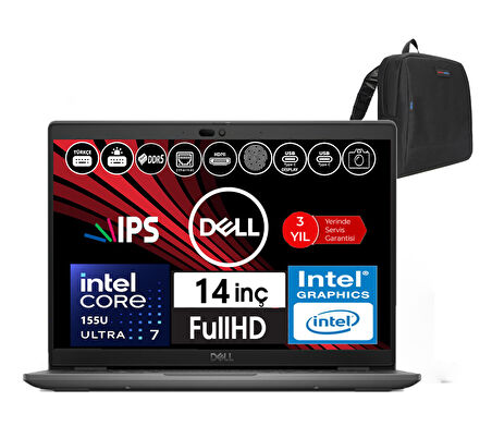 Dell Latitude 3450 Intel Core Ultra 7 155U 96GB Ddr5 1tb SSD 14" Fhd IPS Freedos Taşınabilir Bilgisayar WXCTO345015_VP23+ZETTAÇANTA