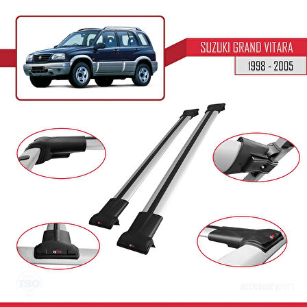 Suzuki Grand Vitara (FT) 1998-2005 Arası ile Uyumlu FLY Model Ara Atkı Tavan Barı Gri 2 Adet