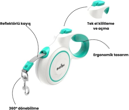 Makaralı Otomatik 5 Metre Geri Çekilebilen Kedi Köpek Gezdirme Tasması S/M Max 25 Kg (M)