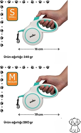 Makaralı Otomatik 5 Metre Geri Çekilebilen Kedi Köpek Gezdirme Tasması S/M Max 25 Kg (M)