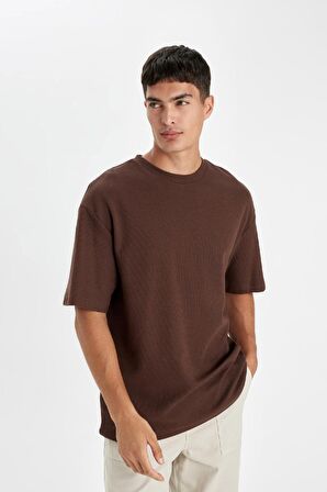 DeFacto Relax Fit Bisiklet Yaka Pamuklu Kısa Kollu Basic Düz Tişört D2531AX24AUBN497
