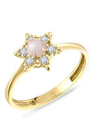 Pembe Opal Taşlı Altın Yıldız Yüzük