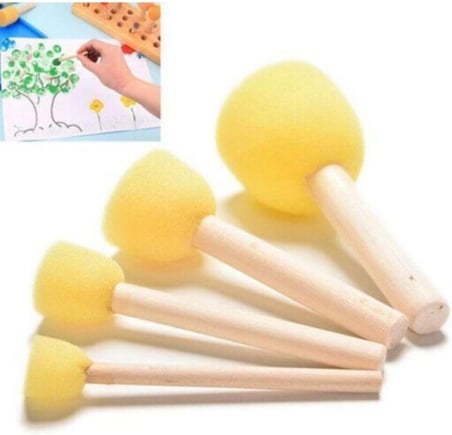 Sünger Fırça, Tampon Fırça Seti, 4`Lü, Ponpon Fırça, Ahşap Saplı