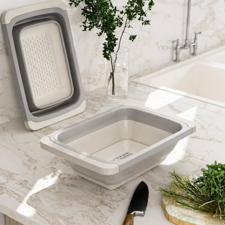 Ayarlanabilir Katlanır Lavabo Süzgeci, 6,3 Litre, Plastik ve Silikon, Aç Kapa Mutfak İçin Tezgah Üstü Pratik Sürgülü Süzgeç, Gıda İle Temasa Uygun, BPA İçermez (Bej)