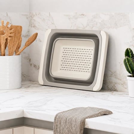 Ayarlanabilir Katlanır Lavabo Süzgeci, 6,3 Litre, Plastik ve Silikon, Aç Kapa Mutfak İçin Tezgah Üstü Pratik Sürgülü Süzgeç, Gıda İle Temasa Uygun, BPA İçermez (Bej)