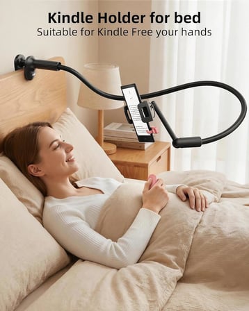 SAIJI 47 inç Gooseneck Kindle Tutucu, Yükseltilmiş Tabanlı Yatak için Tablet Tutucu, Esnek Tembel Kollu iPad Standı, iPad mini Pro Air, Kindle, Galaxy veya Diğer 4,7-11 inç Cihazlarla Uyumlu (Siyah)